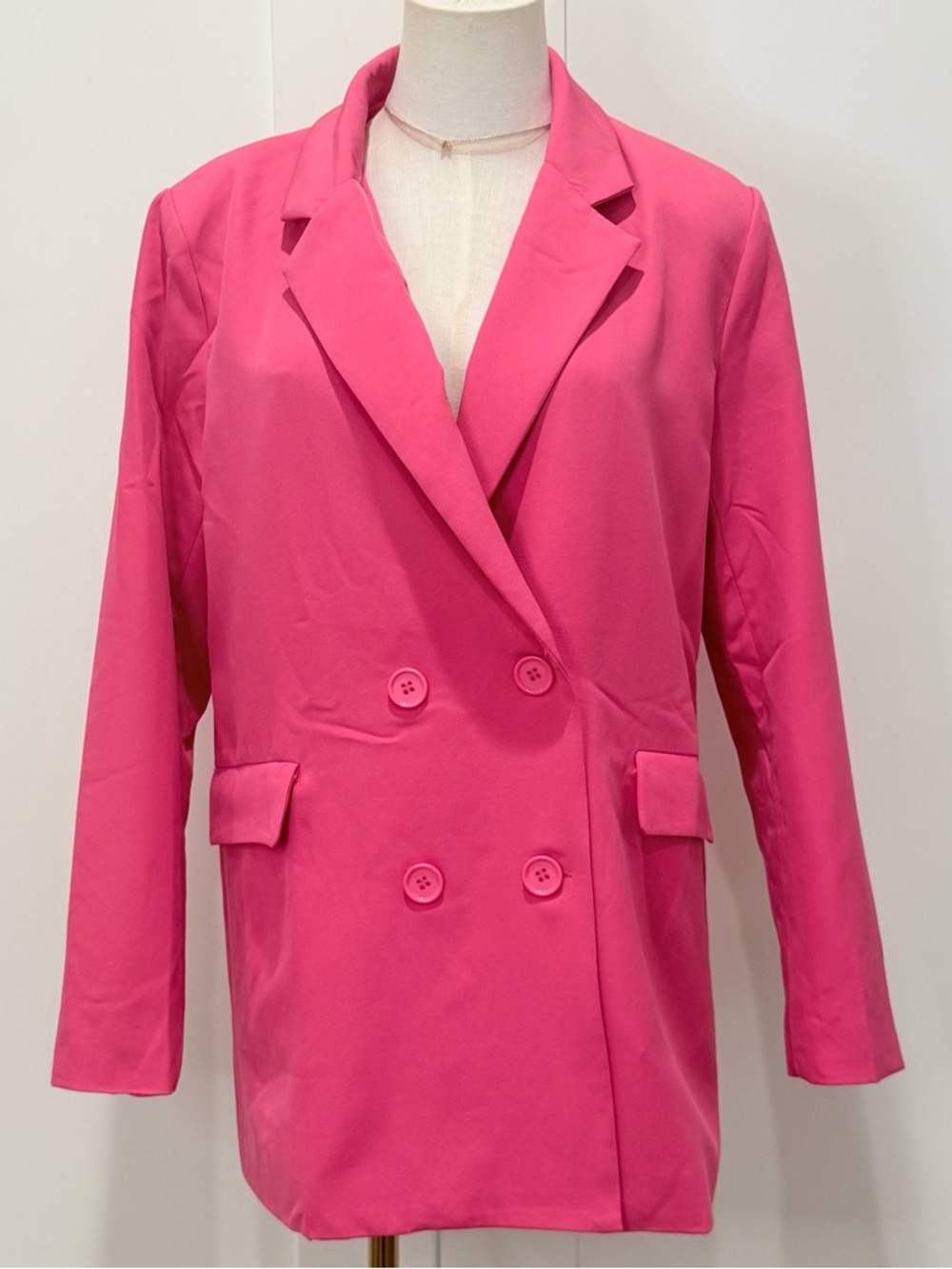 Fore Hot Pink Oversized Blazer Small Double Breasted Barbie Work Chic Statement - Picture 2 of 9